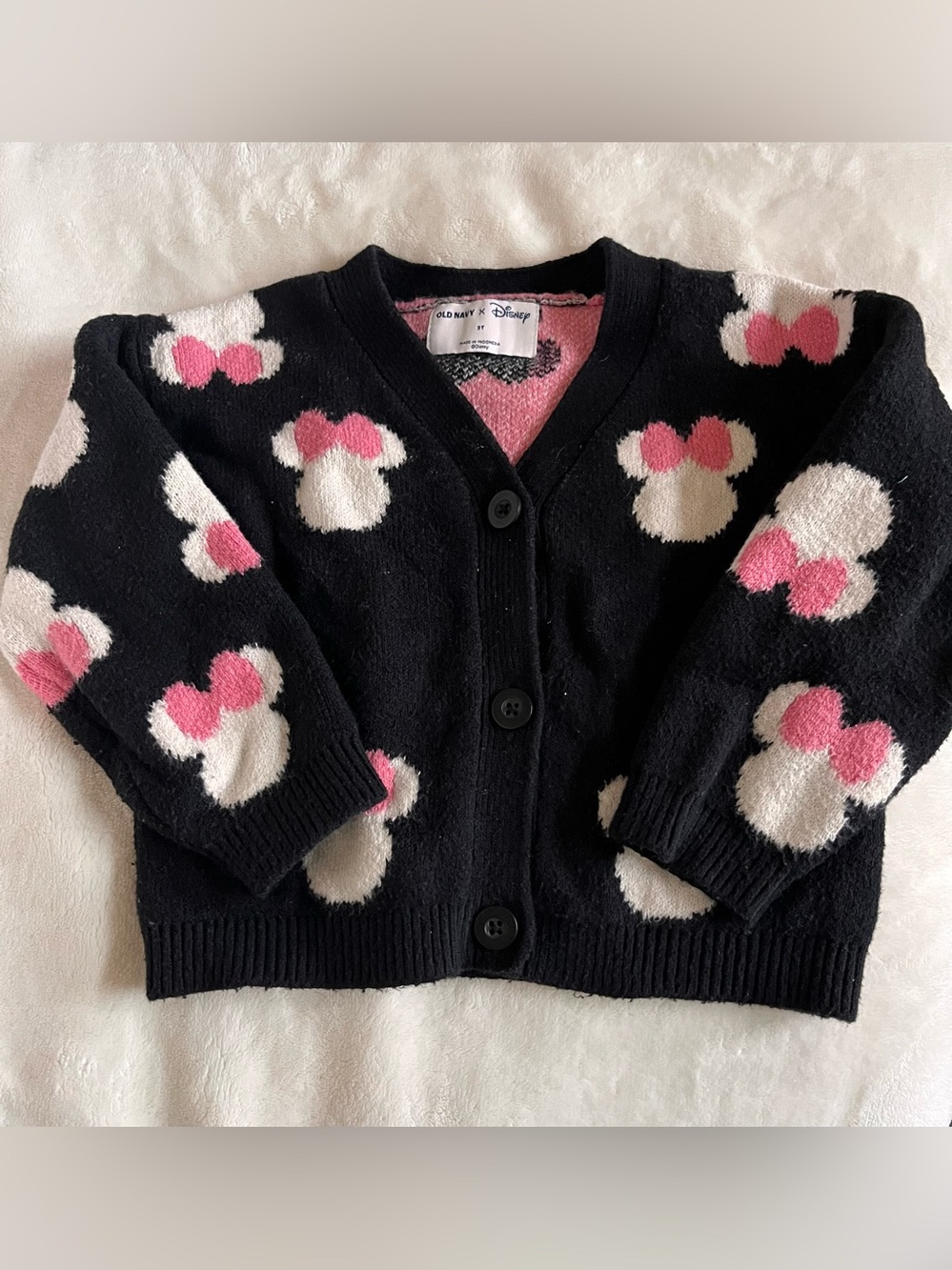 Old Navy x Disney Minnie Mouse Cardigan Sweater Size 3T Black/Pink/White